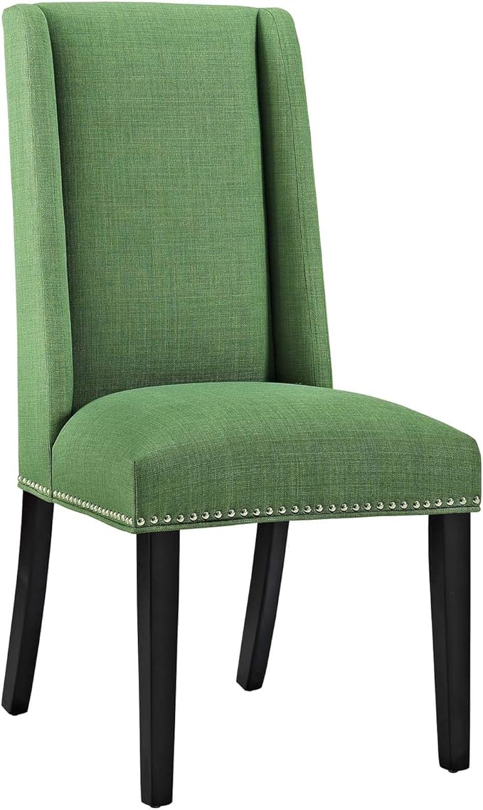 Modway Baron Modern Tall Back Wood Upholstered Fabric Two Dining Chairs in Green