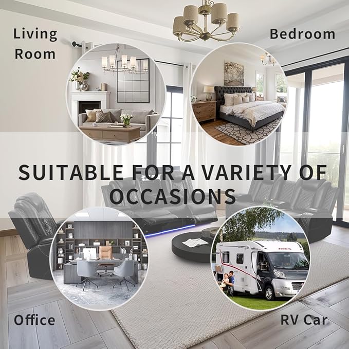 Living Room Furniture Sets, Power Reclining Sofa Set, Black Breathing Leather Power Sectional Reclining Sofa Couch with 2 Recliner Seats/Cup Holders/Storage Console/LED Light for Living Room