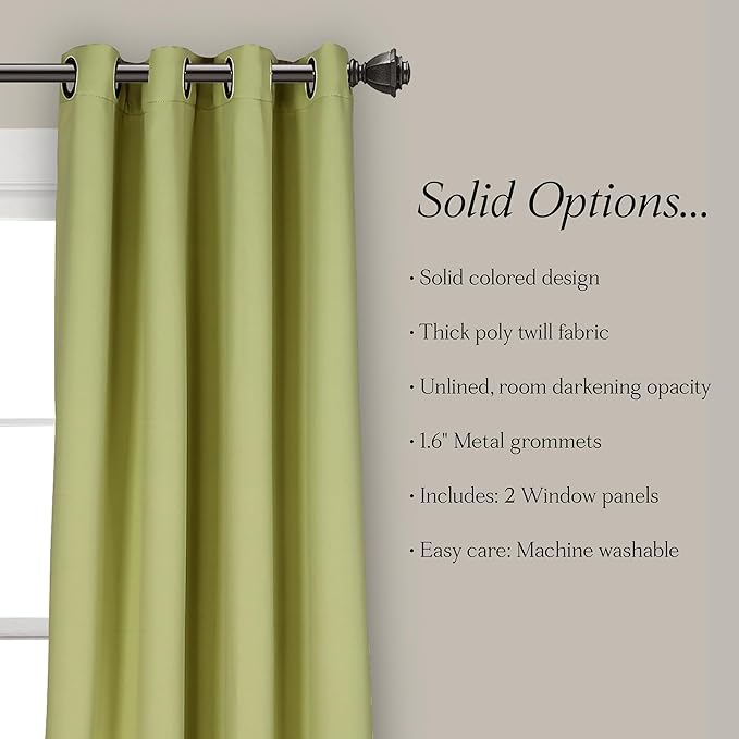 Lush Decor Insulated Grommet Blackout Window Curtain Panels, Pair, 52" W x 95" L, Sage - Classic Modern Design - Chic Window Decor - Long Curtains For Living Room, Bedroom, Or Dining Room