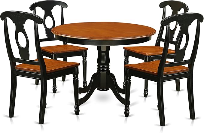 East West Furniture HLKE5-BCH-W 5 Piece Dining Room Table Set Includes a Round Kitchen Table with Pedestal and 4 Dining Chairs, 42x42 Inch, Black & Cherry