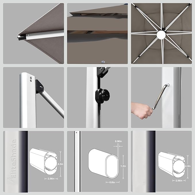 EliteShade USA APOLLO 3-Tier 11FT Full Aluminum Cantilever Patio Umbrella for Outdoor Restaurant Garden Courtyard Deck Pool and Marketing with Light (No battery), Taupe