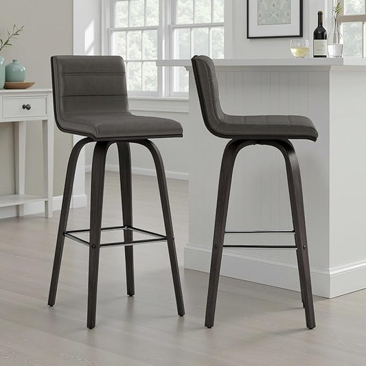 Vienna 30" Swivel Bar Stool in Black Wood Finish with Gray Faux Leather - Set of 2
