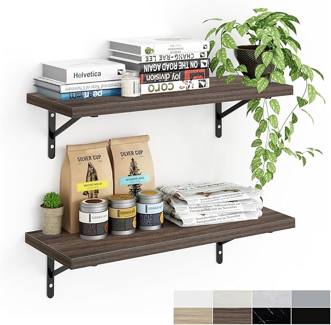Kaboon 27 inch Long 10 inch Deep Floating Shelves for Wall Set of 2, Large Open Shelves Wall Mounted, Space Saving Home and Commercial Use, Eucalyptus
