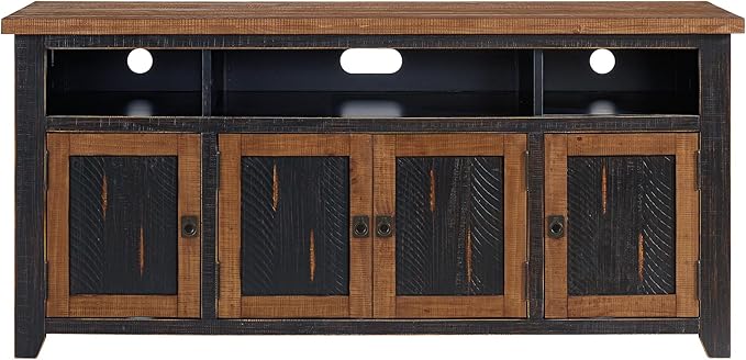 Martin Svensson Home Foundry 65" Black and Honey Solid Wood TV Stand with Storage