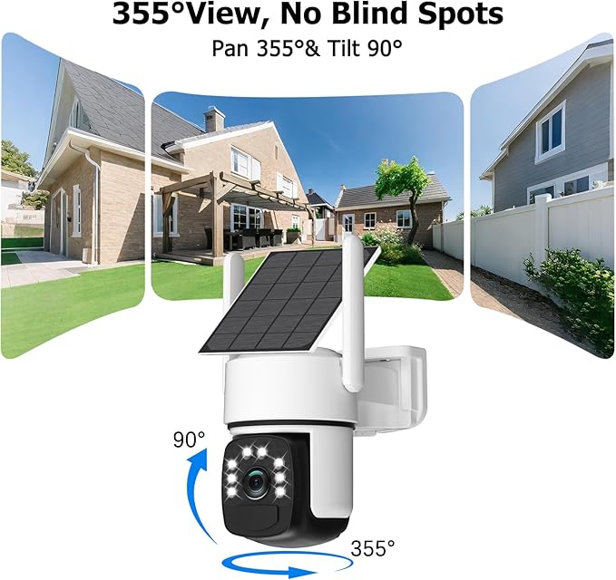Solar Security Cameras Wireless Outdoor, 2 Cam-Kit, 4MP Home Security System with Color Night Vision, 2.4G & 5G WiFi, 360° Pan & Tilt, 64GB Local Storage, No Subscription, Motion Detection, Spotlight