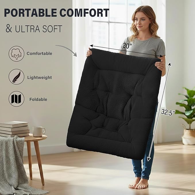 Tiita Comfy Folded Chair, Soft Faux Fur Oversized Folding Accent Chair, Lazy Chair for Teens Adults, Metal Frame Moon Chair for Bedroom, Living Room, Dorm Rooms