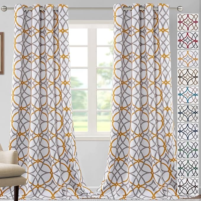 H.VERSAILTEX Blackout Curtains Printed Design 96 Inch Length 2 Panels Set Thermal Insulated Curtains for Bedroom Living Room Geometric Modern Grommet Window Drapes - Mustard and Grey