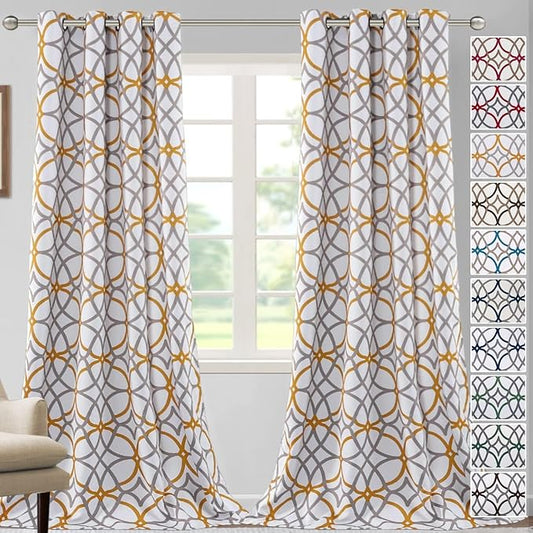 H.VERSAILTEX Blackout Curtains Printed Design 96 Inch Length 2 Panels Set Thermal Insulated Curtains for Bedroom Living Room Geometric Modern Grommet Window Drapes - Mustard and Grey