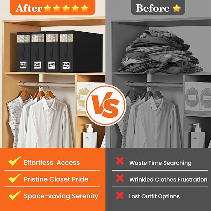 WOWBOX Sheet Organizers and Storage,Closet Bed Sheet Organizer Under Bed Storage and Organization with Label Cards & Clear Window for Bedding Sheets,Duvet Covers,Blankets (6 Pack，Black)
