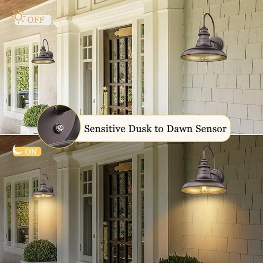 Dusk to Dawn Sensor Outdoor Barn Light Fixture Outdoor Wall Sconce Farmhouse Wall Mount Lights Exterior Light Fixture Bronze Finish Industrial Wall Lantern for Porch, Entryways, 4 Pack