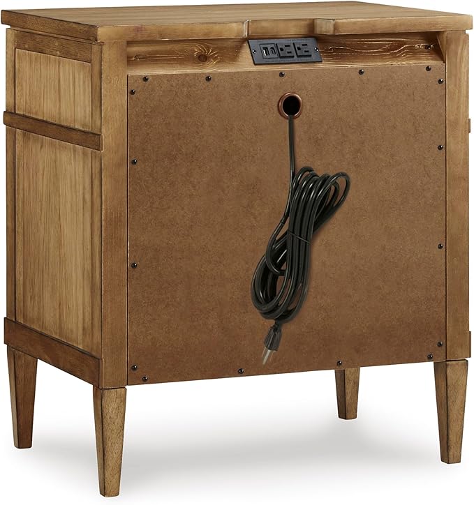 Signature Design by Ashley Sharlance Casual 3-Drawer Nightstand with Felt-Lined Top Drawer, Power Supply and USB Ports for Bedroom, Light Brown