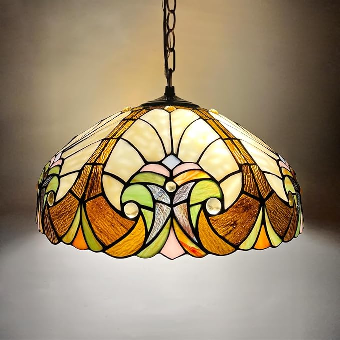 Tiffany Pendant Light fixtures 16" Wide Stained Glass Pendant Lighting Vintage Style 2 Lights Hanging Lamp for Kitchen Dining Room Bedroom