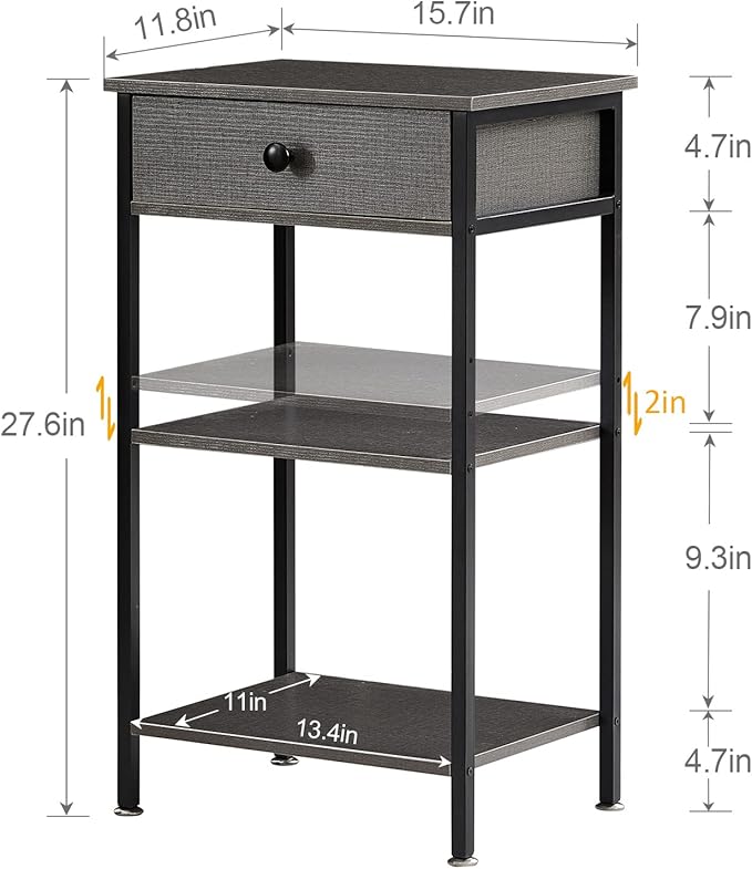 VECELO Tall End Table Set of 2,Nightstand with Drawer and Adjustable Storage Shelf,27.6 inch Side Table for Living Room/Bedroom/Entryway Small Spaces