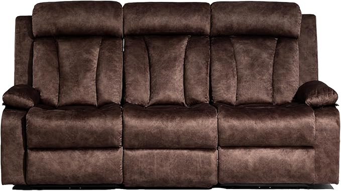 Electric Power Reclining Sofa w/Flipped Middle Backrest & Cup Holders, Power Recliner Couch w/Massage & Heat, Spacious 3-Seater Couch for Living Room Comfort (Brown)