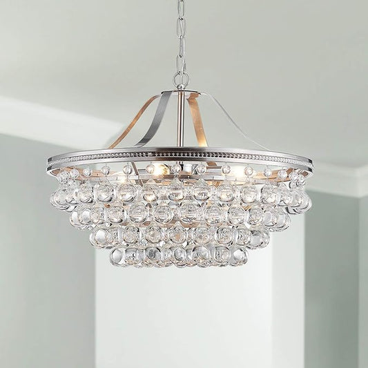 Saint Mossi Silver Crystal Chandelier for Dining Room, Modern K9 Crystal Raindrop Chandelier Lighting Fixture, Chrome Pendant Lamp for Bedroom Livingroom, 5 E12 Bulbs Required, H16 X D20