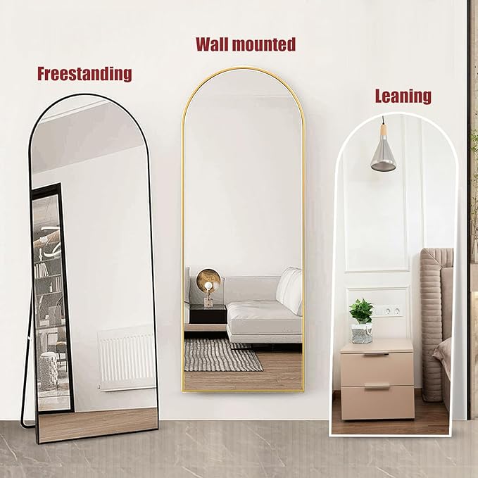 OGCAU 58"x18" Arched-Top Full Length Mirror, Full Body Hanging or Leaning, Standing Mirror, Floor/Wall Mounted with Aluminum Frame for Bedroom Living Room, White