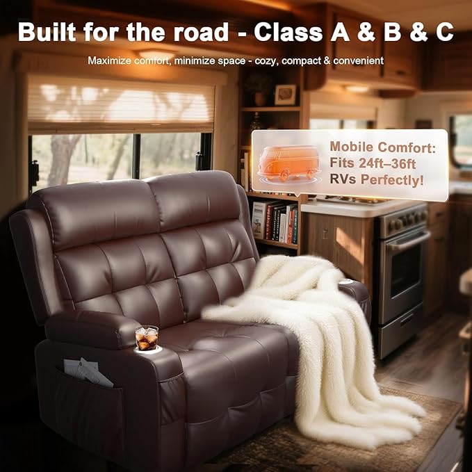 Loveseat Recliner, Massage Reclining Loveseat with USB Port, Storage, Cup Holders, Manual Reclining Sofa Without Console, Wall Hugger Space-Saving Recliner Couch for Living Room, RV, Apartment