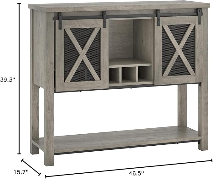 Bar Cabinet, Farmhouse Buffet Storage Cabinet with Wine Glass Rack, Wood Coffee Bar Table Kitchen Sideboards and Buffets with Barn Door, Liquor Cabinet Bar for Home, Dinning, Living Room