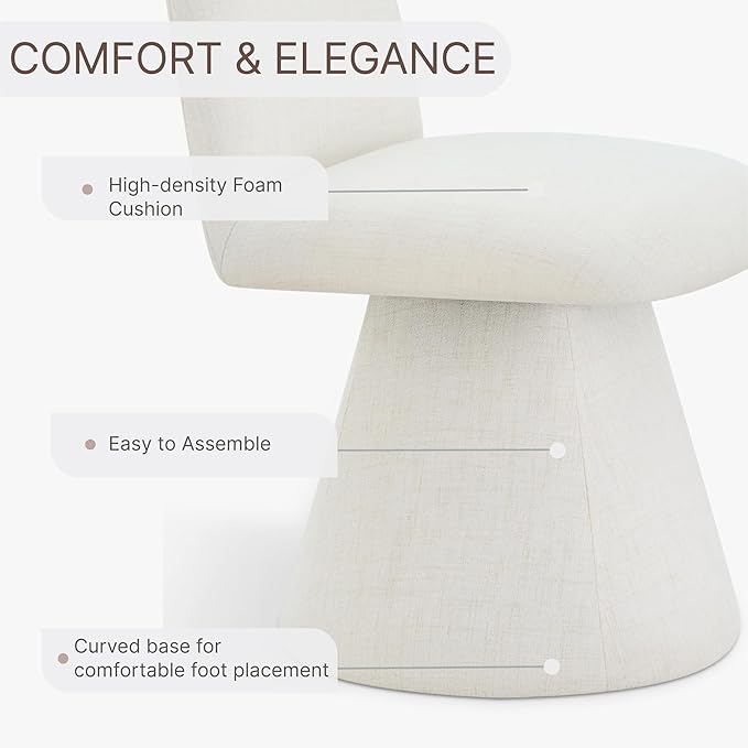 Swivel Dining Chairs Set of 1, Modern Upholstered Dining Chair Mid Century Kitchen Chairs with Wave Shaped High Back, 360 Degree Rotating Vanity Chair for Dining Room, Bedroom, Farmhouse, Beige