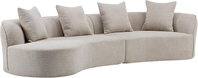 Christopher Knight Home Braebt 126" Comfy Upholstered Cloud Couch, 5-Seater Sofa Couches, Curved Modular Sectional Sofa with 4 Throw Pillows for Living Room, Study, No Assembly Required, Almond