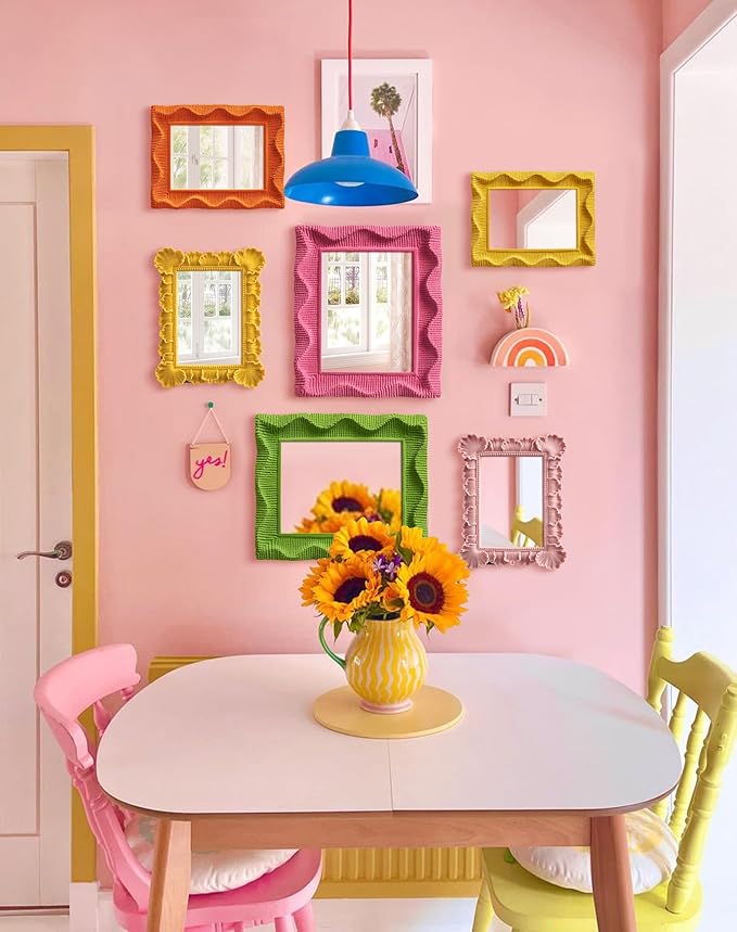 Decorative Wall Mirror for Small Apartment Decor Aesthetic, with Soft Velvet-Like Touch, 7.5x5.7 Cute Bedroom Mirror with Stand for Table Gallery Wall Art, Modern Room Decor (Yellow-Orange)