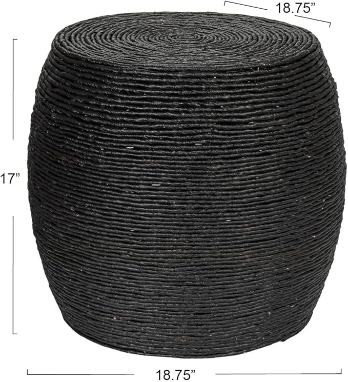 Creative Co-Op Round Handwoven Corn Rope Barrel Side Table, Black