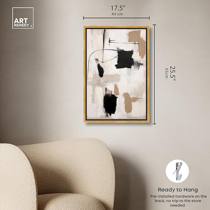 Art Remedy Strings in Abstraction Canvas Muted Abstract Wall Art, Gold Frame, 16" x 24"