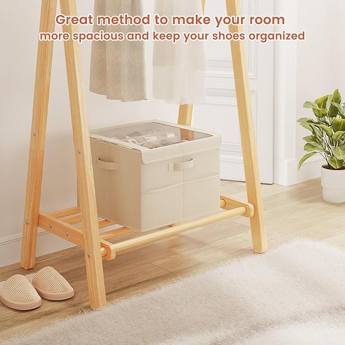 PHINOX Shoe Organizer for Closet, Fits 12-24 Pairs, Shoe Storage Bins with Clear Cover and Reinforced Handles, Foldable Shoe Storage Organizer, Space Saving Shoe Holder for Wardrobe, 1 Pack Beige