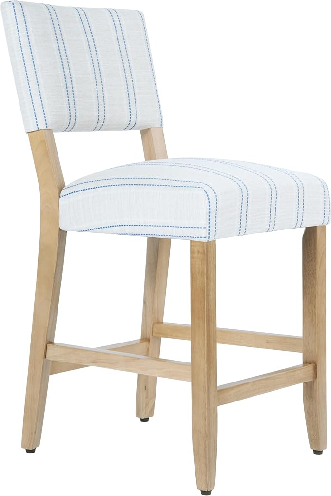 HomePop 24" Open Back Counter Stool|HomePop Home Décor|Fabric Chairs for Dining Room, Kitchen and Living Room - Blue and White Stripe(Single Pack)