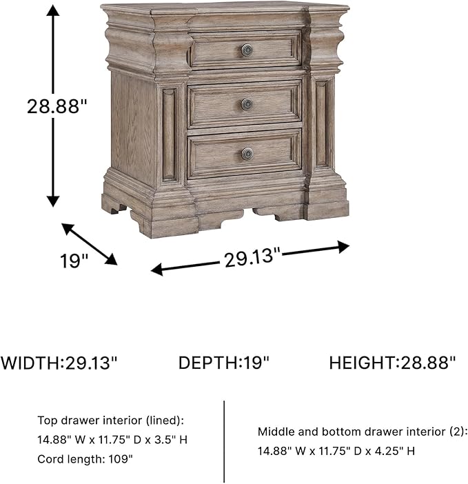 Signature Design by Ashley Blairhurst 3 Drawer Nightstand with USB Charging, 28.75" Tall, Light Grayish Brown