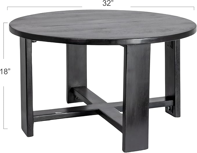 Creative Co-Op Elegant Acacia Trestle Round Coffee Table, Black