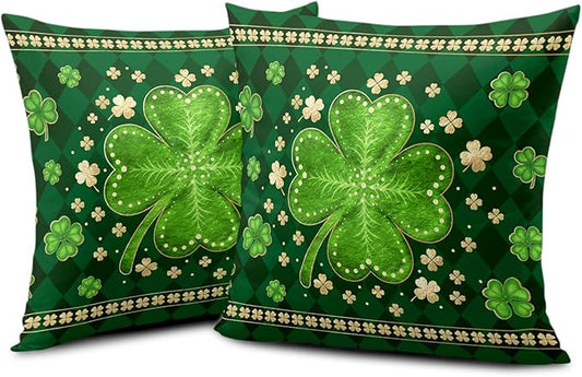 St Patricks Day Shamrock Throw Pillow Covers 20x20 Set of 2 Green Buffalo Plaid Check Lucky Clovers Outdoor Decorative Pillow Covers Spring Rustic Pillow Cases for Farmhouse Living Room Decor