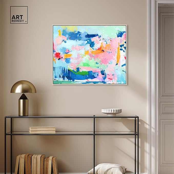 Art Remedy Peaceful Haven Canvas Bright Colorful Abstract Wall Art, Silver Frame, 30" x 24"