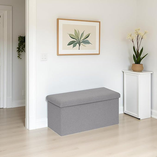30 Inches Storage Ottoman Bench - Square Ottoman with Sherpa Top,Storage Bench for Bedroom 30" L x 15" W x 15" H-Grey
