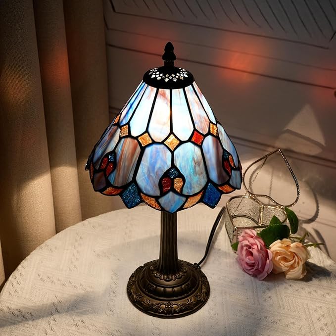 Tiffany Lamp Bedside Table Lamp-Nightstand,Stained Glass Lamp for Bedroom Dorm Living Kitchen, Aesthetic Cute Home Decor Gift (OFU1157)
