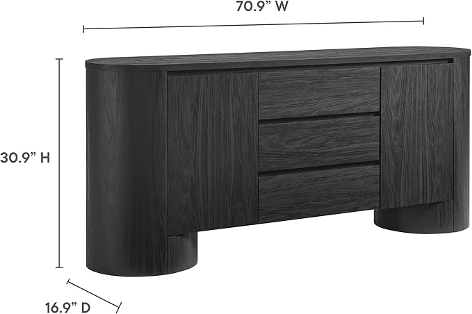 Modway Duval Oval Wood Grain 71 Inch Sideboard with Doors and Drawers in Black