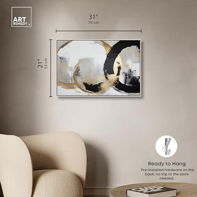 Art Remedy Another Dimension Canvas Modern Black White Abstract Wall Art, Silver Frame, 30" x 20"