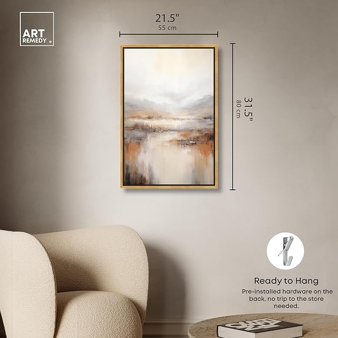 Art Remedy Natural Cascades Canvas Muted Abstract Wall Art, Gold Frame, 20" x 30"