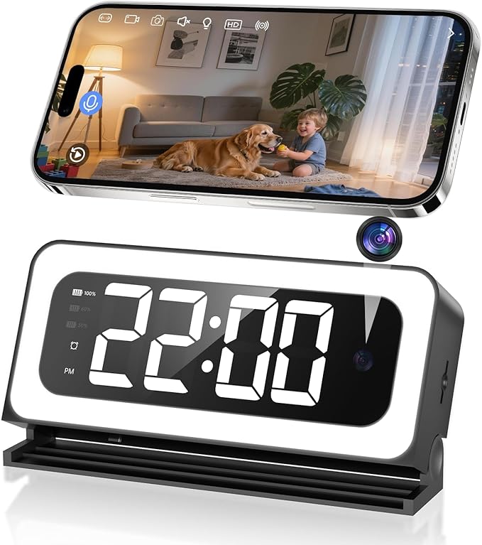 2K Clock Camera, 5G & 2.4G WiFi Indoor Pet Baby Nanny Cameras with Alarm for Home Security, Full Color Night Vision, Human Motion Detection, Local SD Storage