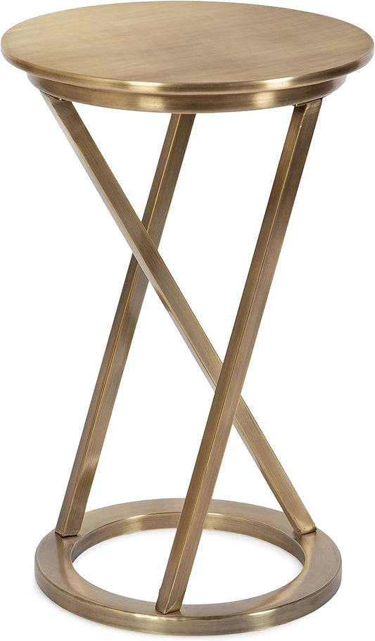 Kate and Laurel Aja Modern Metal Round Side Table; 15 x 15 x 23; Antique Brass; Decorative Geometric Nightstand with Circular Tabletop and Unique Slanted Legs