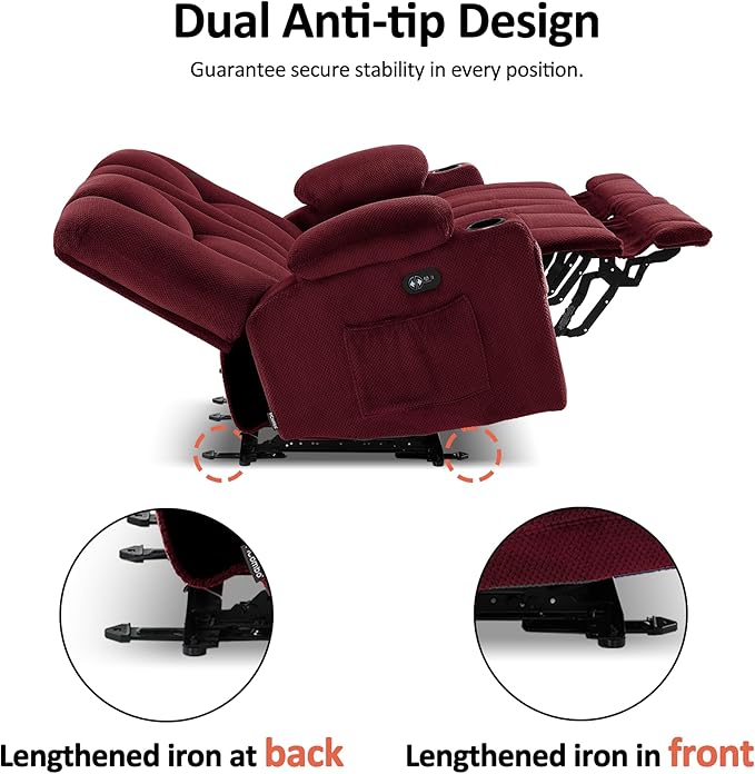 MCombo Zero Gravity Power Loveseat Sofa, Heat and Massage, Reclining Loveseat for Living Room, Fabric 6035SET (Burgundy, Loveseat)
