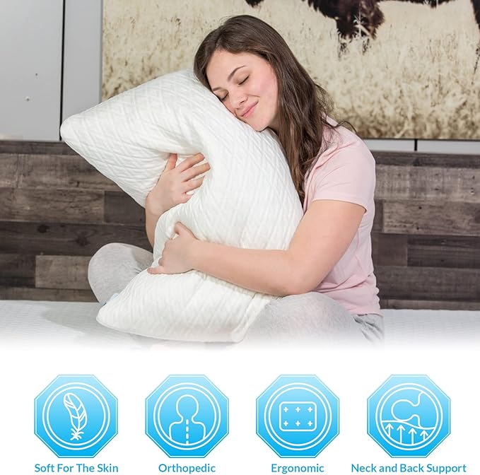Queen Size Rayon Derived from Bamboo Pillows, Cooling Shredded Memory Foam Bed Pillow Sets for Side, Back, Stomach Sleepers, Adjustable, Washable Cover, Queen (Pack of 1)
