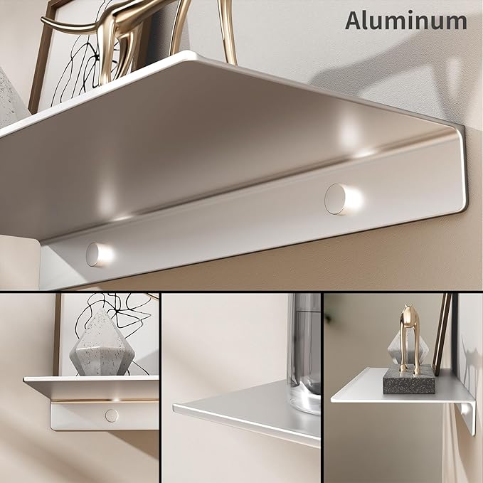 Danpoo Small Floating Shelf for Wall Storage, Mini Display Shelf for Collectibles, Metal Wall Shelf for Bathroom/Living Room/Kitchen/Bedroom(Silver, 8")