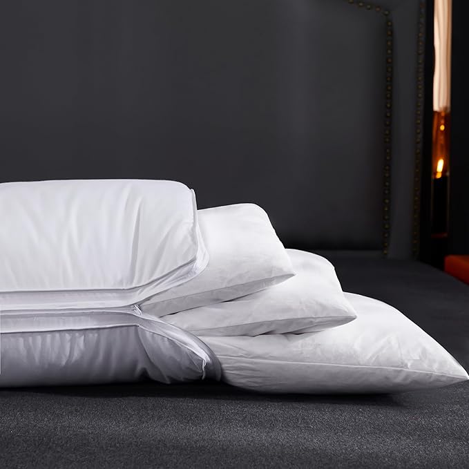 Three Geese Adjustable Layer Goose Feather Pillow,Assemblable Bed Pillow,100% Soft Organic Cotton Cover,Good for Side and Back Stomach Sleeper, Queen Size,Packaging Include 2 Pillows