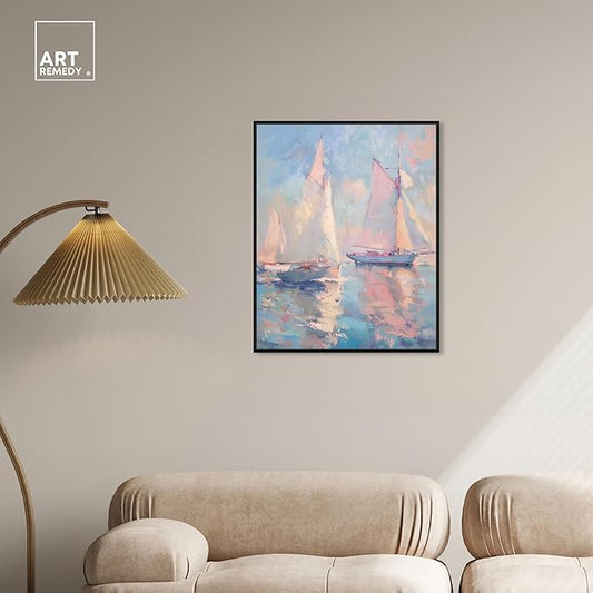 Art Remedy Set Sail Framed Sailing 1 Piece Canvas Wall Art, 25" x 31", Black Frame