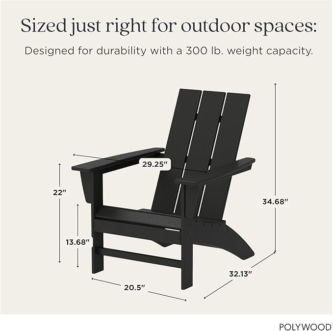 POLYWOOD Modern Adirondack Chair – All-Weather Outdoor Lawn Adirondack Chairs – HDPE, Fade-Resistant & Durable Outdoor Furniture – For Patio, Deck & Fire Pit Chairs – Black