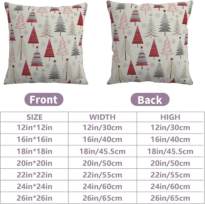 Christmas Throw Pillow Covers 22x22 Set of 2 Geometric Colorful Winter Xmas Tree Decorative Pillow Cases Outdoor Modern Farmhouse Holiday Red Gray Grey Cushion Case for Couch Sofa Bed