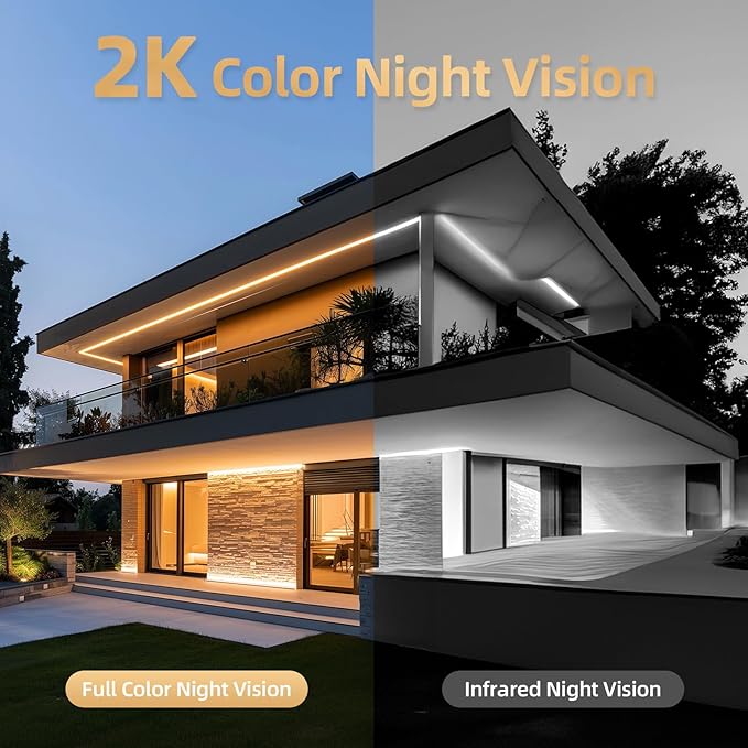Solar Security Cameras Wireless Outdoor, 2K Battery Powered, Cloud/SD Storage, Built-in Solar, IP65 Waterproof, AI Motion, Color Night Vision, Outside WiFi Cameras for Home Security 4-Pack