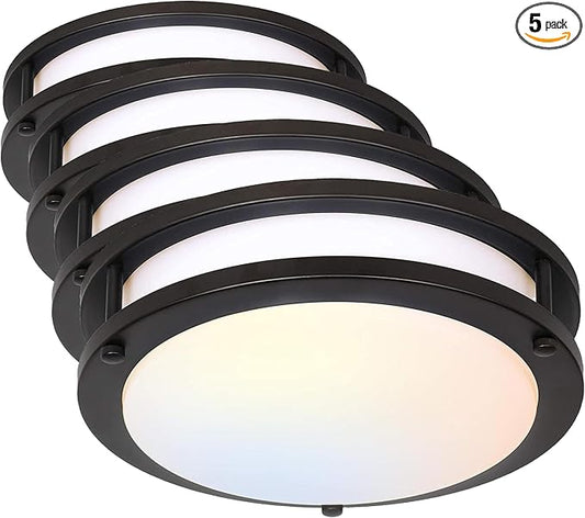 hykolity 13-Inch Flush Mount LED Ceiling Light Fixture with Adjustable Color Temp 2700K–5000K, Dimmable Oil-Rubbed Bronze Saturn Design, ETL Listed, Ideal for Hallway, Bathroom & Kitchen (Pack of 5)