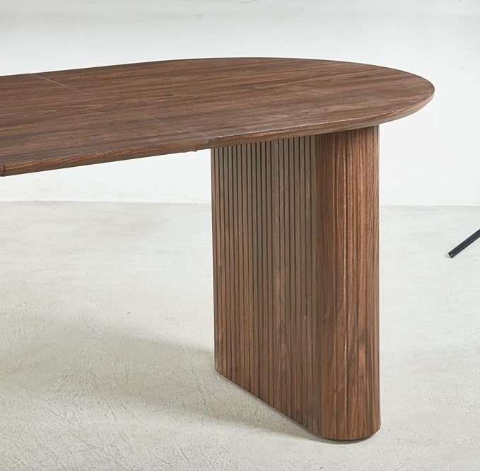 Ball & Cast 59.06"-90.55" Extendable Dining Table for 4-6,Modern Kitchen Oval Dinner Table with Removable Leaves Space Saving,Dining Room Table with Wood Strip Base for Kitchen Living Room,Walnut